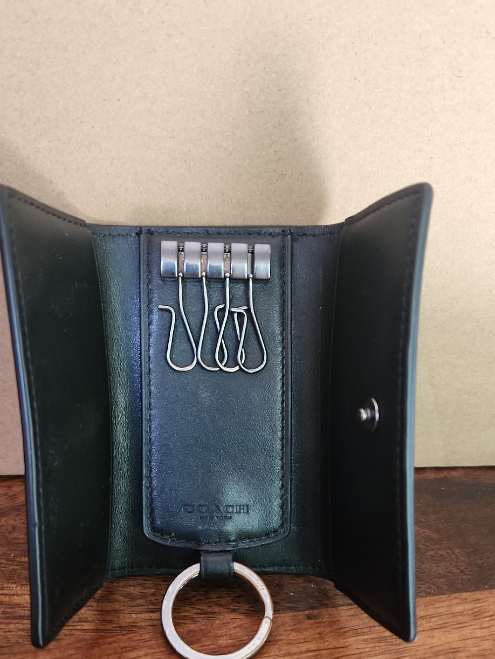 Coach Black Leather Key Holder with Silver Ring - Picture 2 of 7
